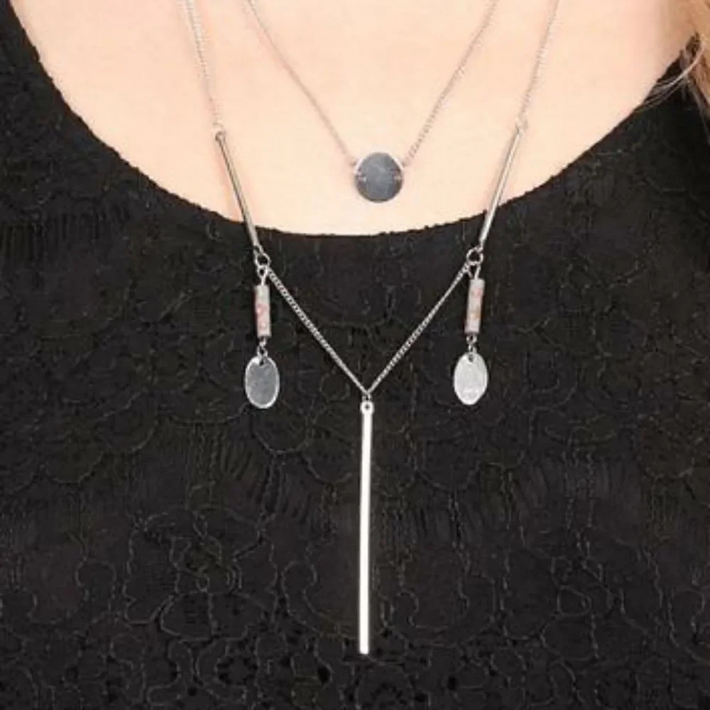 Boho Lariat Layering Silver Tone Earthy Necklace